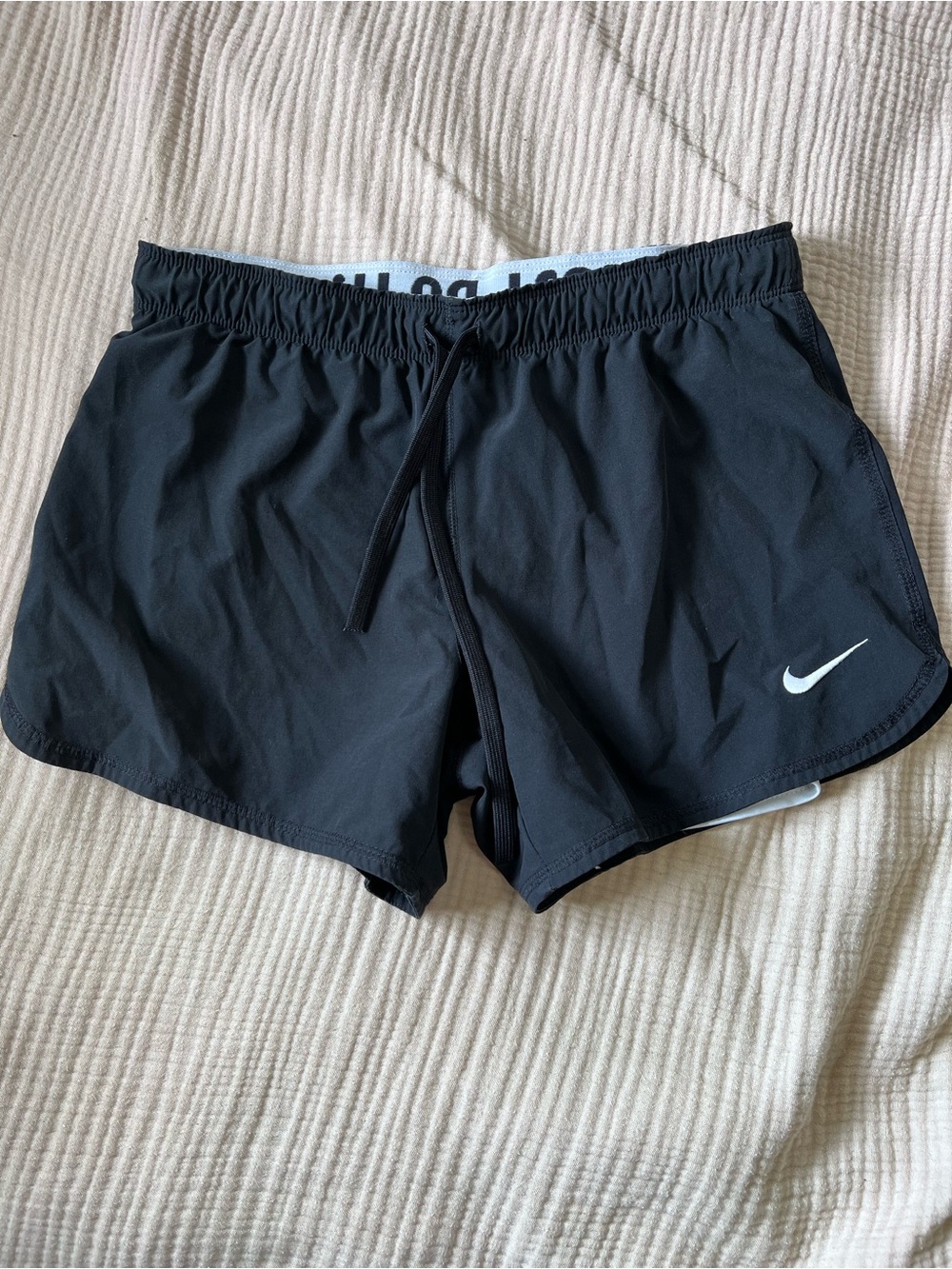 Nike Black Athletic Running Shorts with White Swoosh